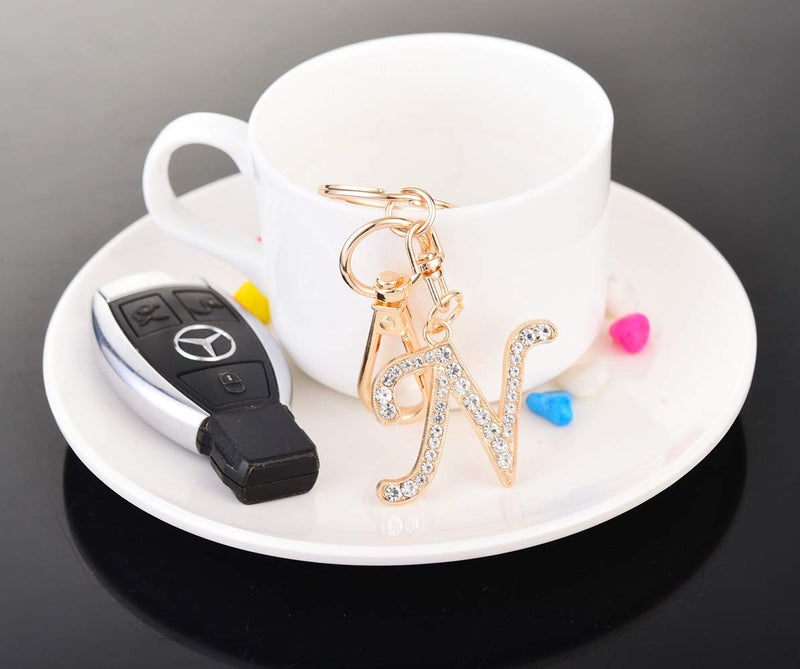 AlphaAcc Keychain for Women Purse Charms for Handbags Crystal Alphabet Initial Letter Pendant with Key Ring,Letter N - Image 4